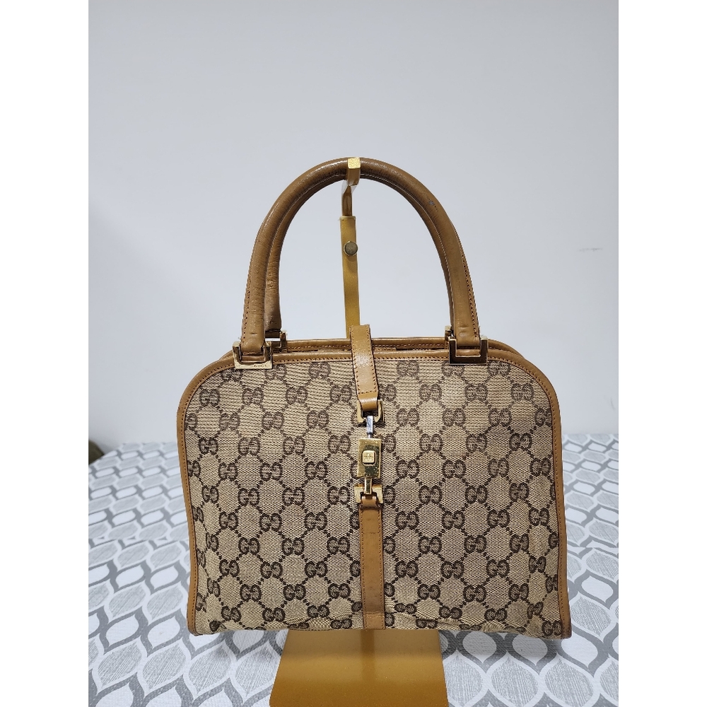 Gucci Vintage Piston Lock Jackie Shoulder Bag Brown/Beige - Picture 6 of 16